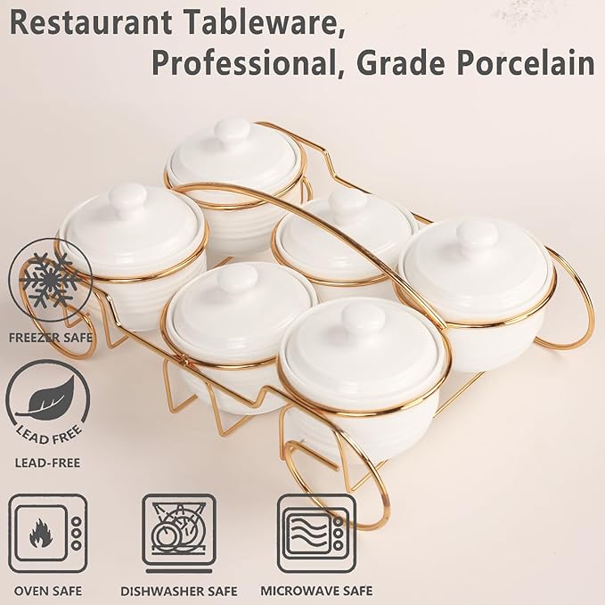 Ceramic Candy Bowls, Condiment/Sugar bowls gold basket Tray, 6 Removable small bowls With cover, For Snack, Dried fruits, nuts, candies and condiments - for parties, Holiday gift