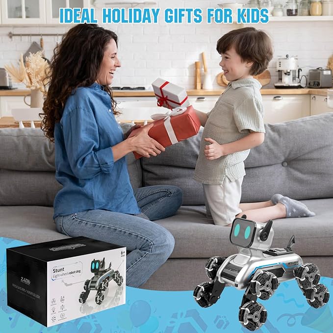 Robot Dog, 2.4Ghz Remote Control Dog Stunt RC Cars with Music & Light, 2 Models RC Robot Toys with 2 Rechargeable Batteries, Birthday Gifts for Kids 6 7 8 9 10 11 12 Years Old