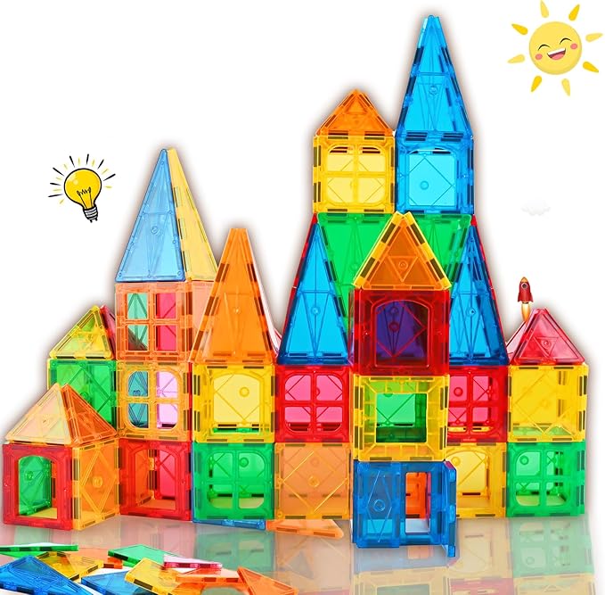 Magnetic Tiles Building Set, 60-Piece STEM Learning Toys for Kids – Sensory & Montessori-Inspired Magnet Building Blocks for Toddlers, Boys & Girls 3 4 5 6 7 8 Year Old