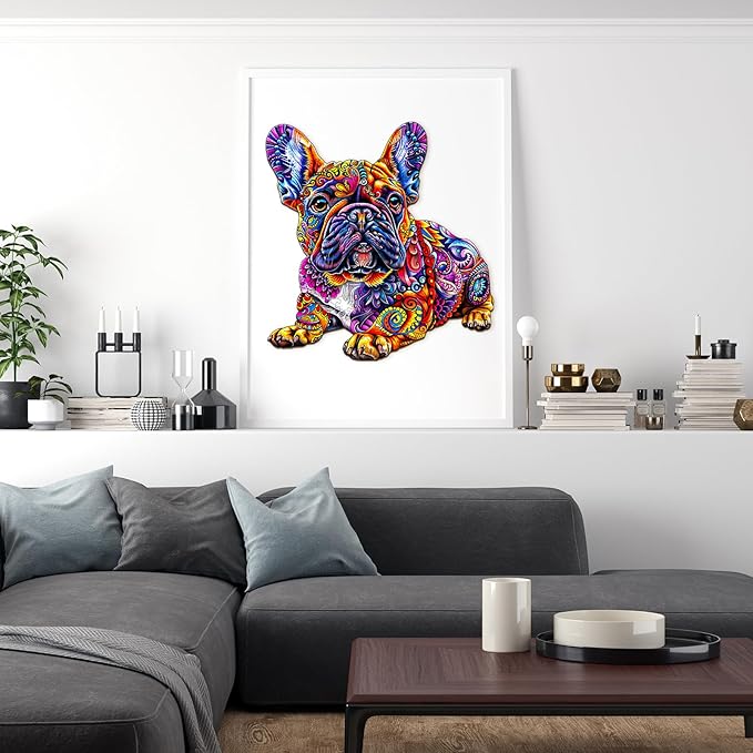 Wooden Puzzles for Adults, Jigsaw Puzzles for Adults Kids, French Bulldog Wooden Puzzle Unique Shaped Wood Puzzles Adult, Birthday Gifts for Friends Family Game (11.4 * 10.9in 200pcs)