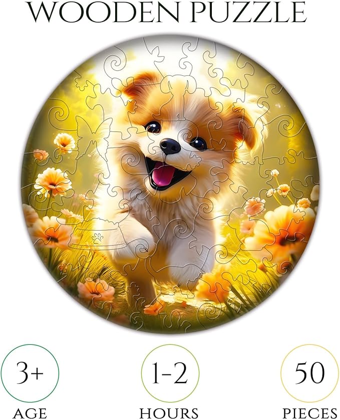 Easter Gifts for Kids Girls Boys, Easter Basket Stuffers, Wooden Jigsaw Puzzles for Kids Ages 4-6, 50 Piece Unique Shape Animal Theme Puzzle - Preschool Learning Educational Toys for Kid 3+ (Puppy)