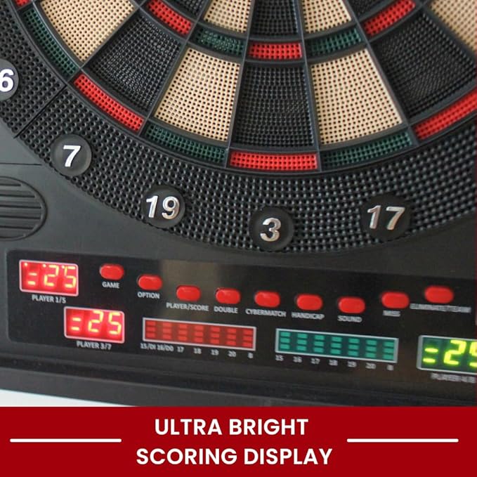 Dartboard Professional Electronic Dart Board with LED Digital Scoreboard, Wooden MDF Cabinet, 27 Games, 202 Variations, Includes 16 Soft Tip Darts & 16 Replacement Tips, Perfect for Adults Game Room
