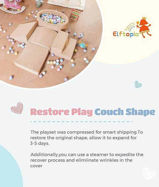 Foam Climbing Blocks with Ball Pit Designed for Toddlers Aged 1-3 -Great for Indoor Crawling, Inside Foam Playground Set for Little Ones to Active Playing -(Balls NOT Included) Beige