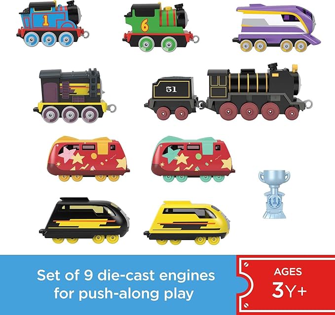 Thomas & Friends Diecast Toy Trains Sodor Cup Racers Set of 9 Push-Along Engines for Preschool Pretend Play Kids Ages 3+ Years