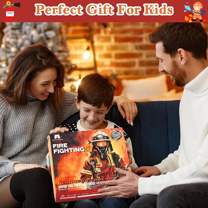 Firefighter Costume for Kids 3-5, Fireman Costume for Boys with Toy Accessories Set, Firefighter Clothes Suit, Toddler Fireman Dress Up Outfit 2-4t, Halloween Role Play for Boys Girls Age 4-7