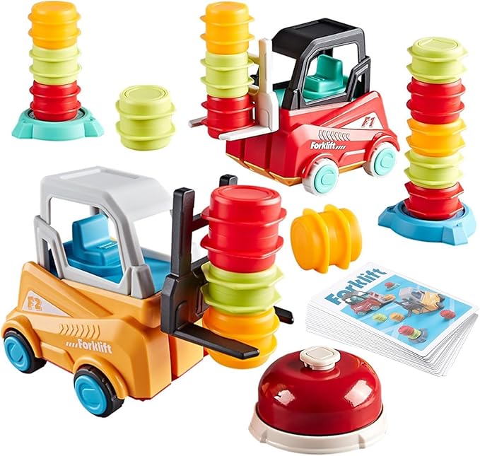 Engineer Forklift Frenzy Transport Game,Fat Brain Toys Forklift Frenzy Mine Tow Truck Toy,Construction Car Toy Stacking Toys,Stack & Matching Skill Game, Educational Toy for Kids