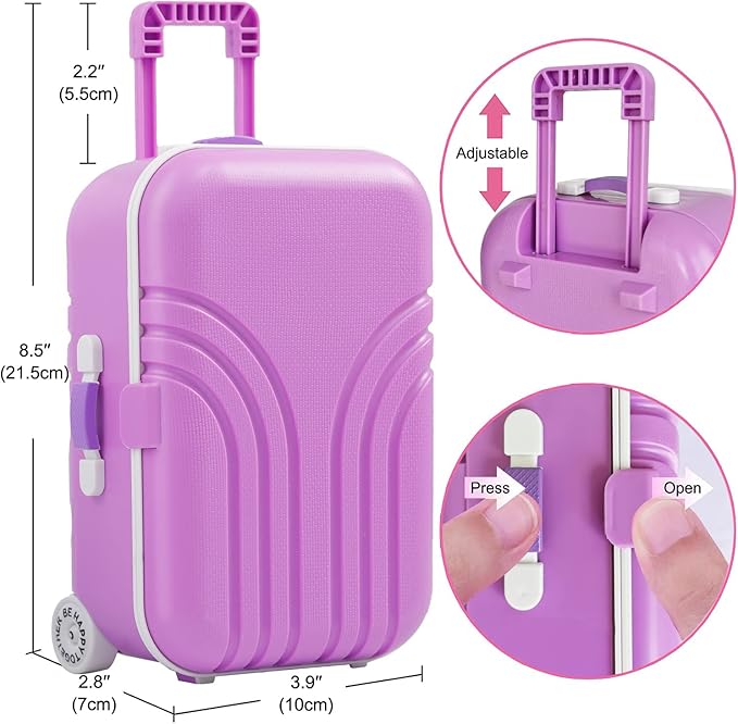18 Inch Doll Suitcase Travel Luggage Play Set, Mermaid Theme Travel Carrier Storage Accessories for 18inch Doll, Include Case, Clothes, Hat, Sunglasses, Camera, Pillow, Toy Pet