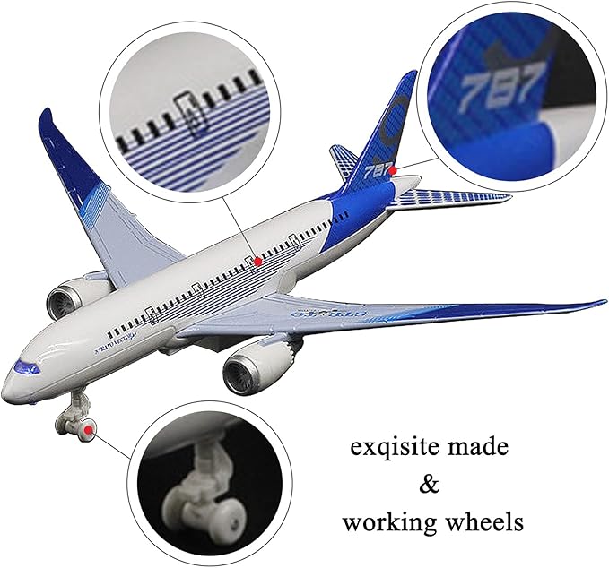 OTONOPI Airplane Toys Bump and Go Airlines Die Cast Metal Model Plane Toy with Lights and Sounds for Kids Blue