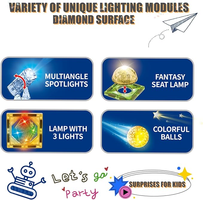 BINZKBB Magnetic Tiles 110PCS - 3D Lighted Magnet Building Blocks for Kids,Creative Dinosaur Toys Educational Sensory Stack STEM Construction Toys for Kids Ages 3 4 5 6 8 10+ Year Old Boys Girls