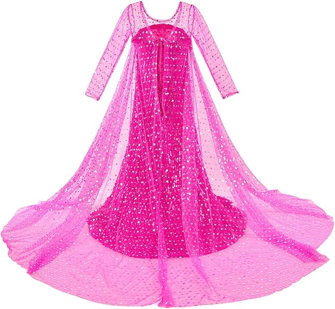 Luxury Princess Dress Costumes with Shining Long Cape Girls Birthday Party