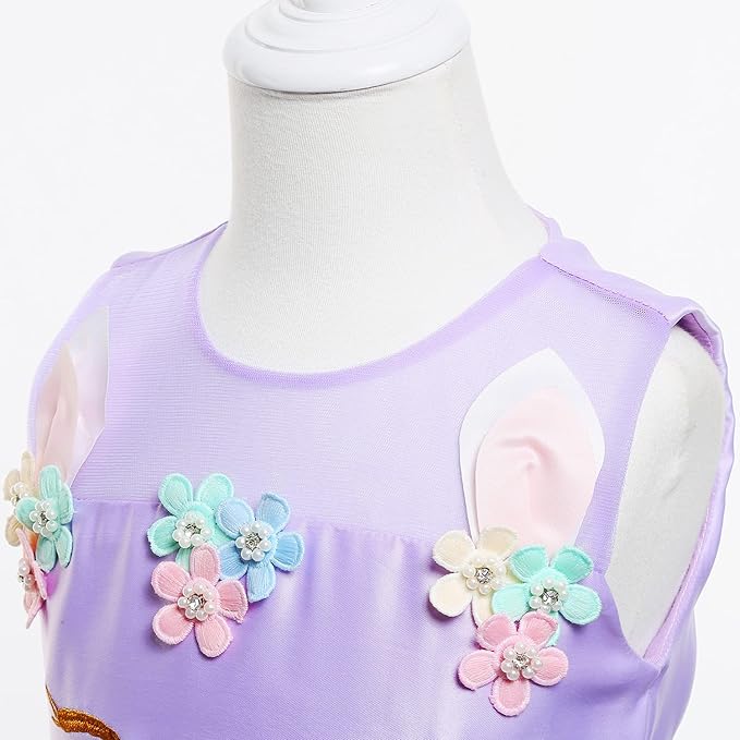Unicorn Dress for Girls Unicorn Costume Pageant Princess Party Birthday Long Gown with Unicorn Headband & Necklace