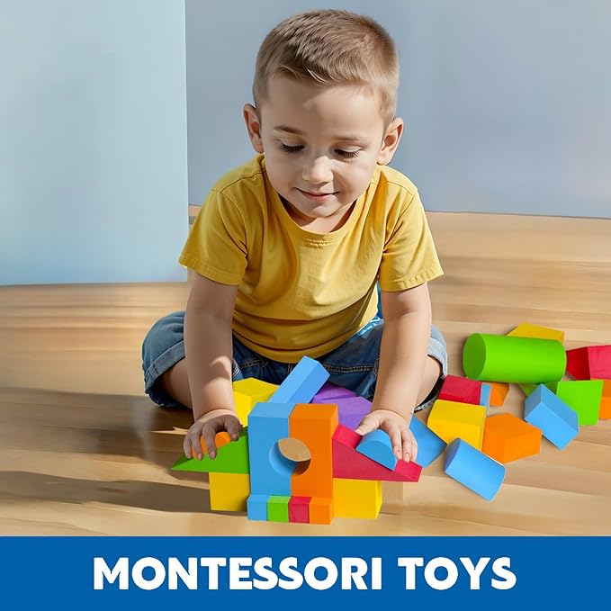 Large Building Blocks for Toddlers 2-3, Big Foam Building Blocks, Baby Bath Toys, Soft Stacking Blocks Set, Montessori & Sensory Learning Toys for 18+ Month Old Boys & Girls (36PCS)
