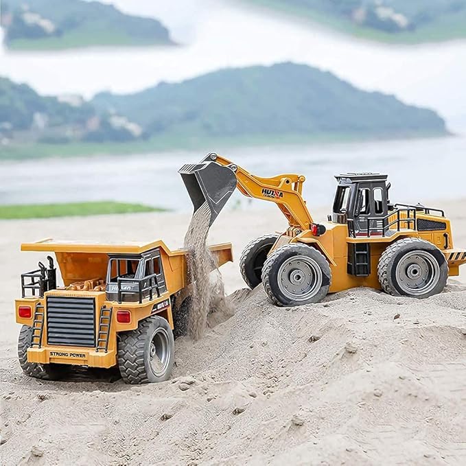 Remote Control Construction Dump Truck Toy 2.4G RC 6 Channel Bulldozer 4 Wheel Driver Mine Construction Alloy Metal Vehicle Truck 1:18 with 2 Rechargeable Batteries for Boys Birthday Xmas Gift