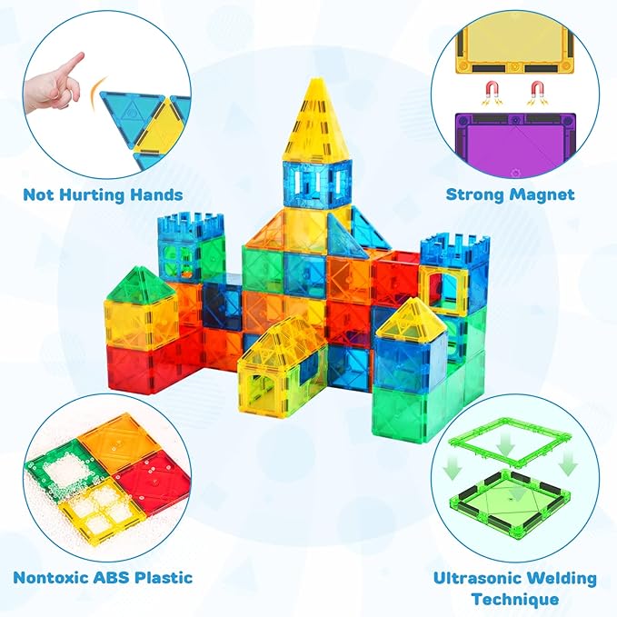 LATI Magnetic Tiles for Kids, Magnetic Blocks Building Sensory Montessori Toys STEM Educational Magnet Toy for Toddler Preschool Learning Construction Toys for Boys Girls Ages 3-8