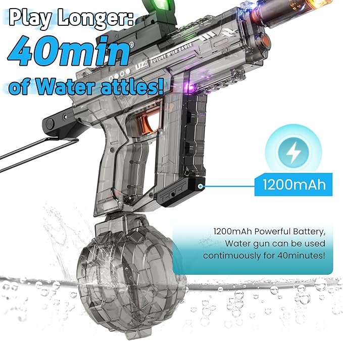 Electric Water Gun for Kids Adults, Automatic Water Gun, Powerful Water Guns with 26-32 FT Long Range, Watergun Toy Gift for Summer, Black & Bleu, 2pcs