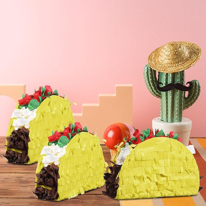 24 Pcs Mini Taco Piñatas for Cinco De Mayo Mexican Little Fiesta Taco Piñata Bulk for Mexican Carnivals Tuesday Event Party Favors, 5.9 x 3.9 x 1.6 Inches