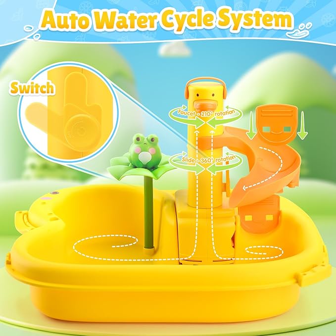 Play Sink with Running Water - Kitchen Kids Sink Toys with Fishing Game Toys for Floating Pool Water Play, Upgraded Electric Faucet & Water Slide Pretend Play Toys Kids Role Play Dishwasher Toy