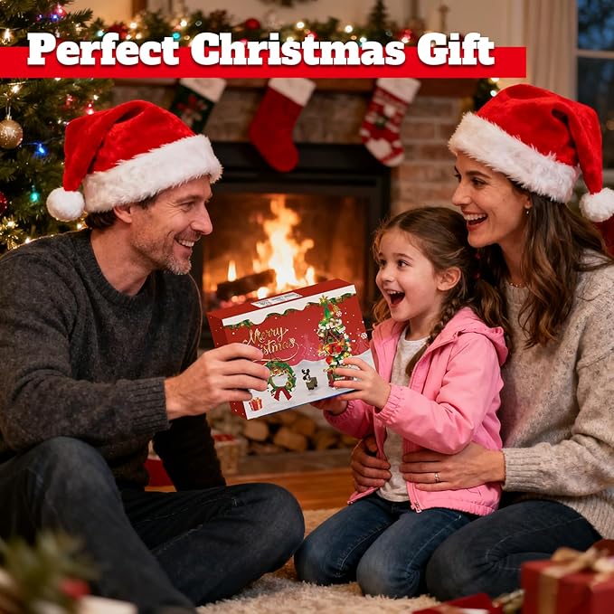 Advent Calendar 2025 Christmas Tree House Building Set with Wreath and Reindeer,ChristmasTree Building Blocks Kit with LED Light,24 Days Christmas Countdown Toys Building Set for Teen Boys Girls Gifts