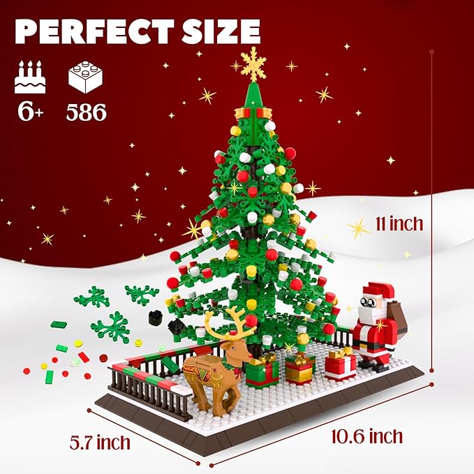 Christmas Tree Building Sets, Christmas Santa Claus and Reindeer Figures Building Blocks Bricks Set, for 6+ Ages Kids, Boys, Girls, Adult 586PCS