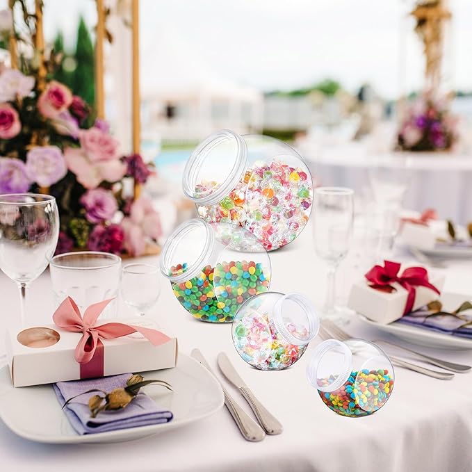 4 Pcs Plastic Candy Jar with Lid for Candy Buffet Large Storage Jar Clear Food Storage Canisters Kitchen Countertop Container for Cookies Beans Snacks Indoor Outdoor Wedding(40/60/80 oz)