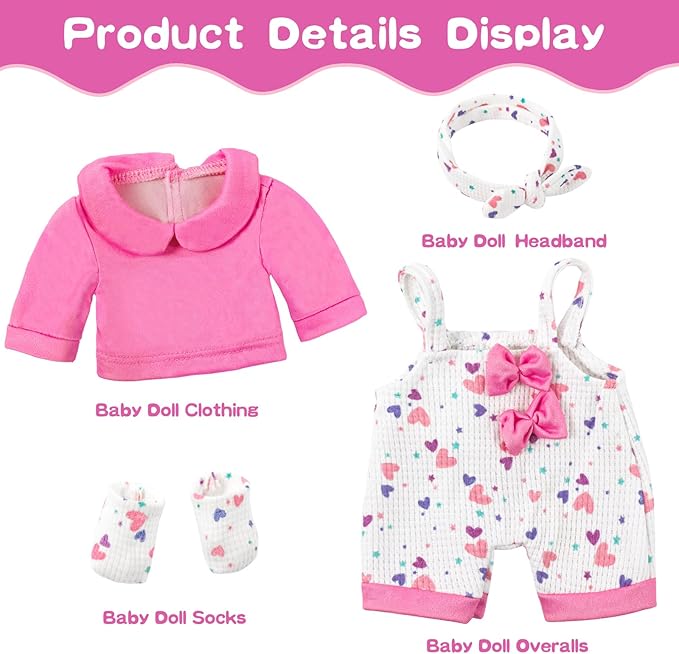 12" Baby Doll with Pink Bowknot Clothing Set,12 Inch Realistic Baby Dolls with Clothes and Accessories,Pacifier Bottle Toy Pretend Play Collection for 3+ Child Girls Gifts