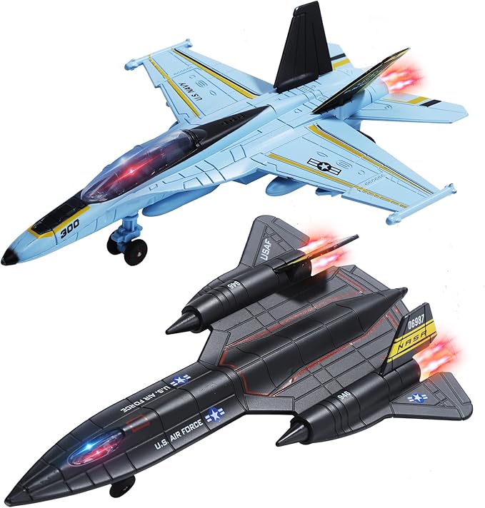 Double Metal Fighter Army Toy Airplane Model with Sound & Light, Pull Back Alloy Plane Military Toy Diecast Jet Toy, Birthday Gift for Toddler Boys and Girls