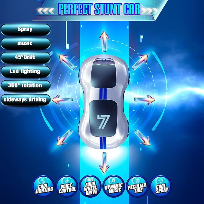 Gesture Sensing Remote Control Car, Drift RC Stunt Car with Light Spray & Sound, 2.4GHz Hobby RC Cars Toy for Kids, 360° Rotate, Birthday Gifts for Boys Girls 4-12