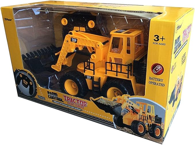 Top Race TR-113 5 Channel Full Functional Remote Control Tractor Toy Front Loader - 14 x 6 x 8 inch Electric RC Remote Control Construction Toy Tractors with Lights and Sounds