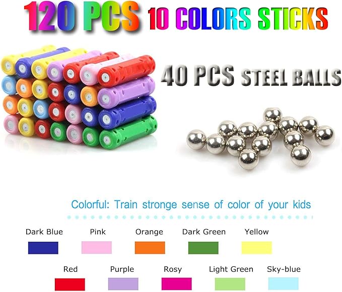 160Pcs Magnetic Building Sticks Blocks, Magnet Educational Toys STEM Toys for Kids and Adult, 3D Construction Building Toy with Storage Bag