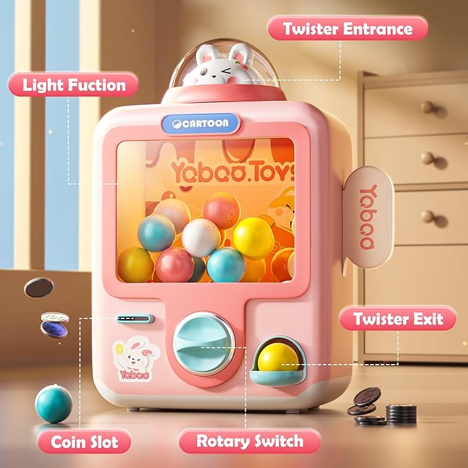 Skirfy Vending Machine Kids Toys Mini Claws Machine 12 Erasers Operated Gumball Prize Machine Maker Game Claws Machine Game Sensory Toys Dolls Gifts(Pink)