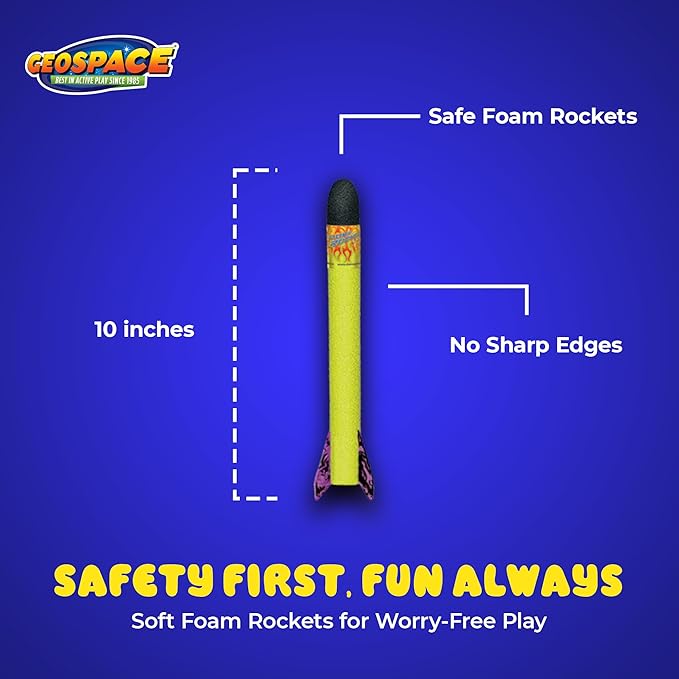 Geospace Hand Held Pump Rocket Medium Size Set - 30" Long Single Launcher & Rockets for Outdoor or Indoor Safe Play for Kids (Single Pump Rocket Jr.)