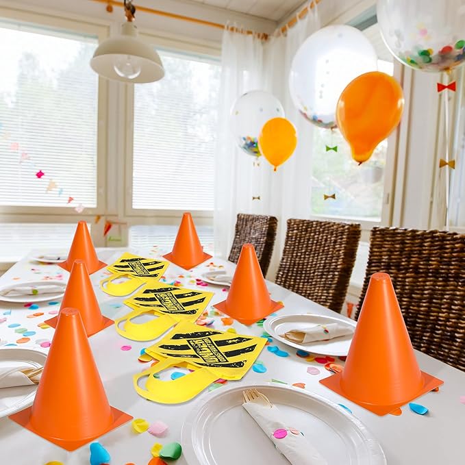 Geyoga 24 Pieces Construction Party Supplies for Kids - Vest, Cones, Hat, Dress Up Bag for Theme Birthdays, Halloween