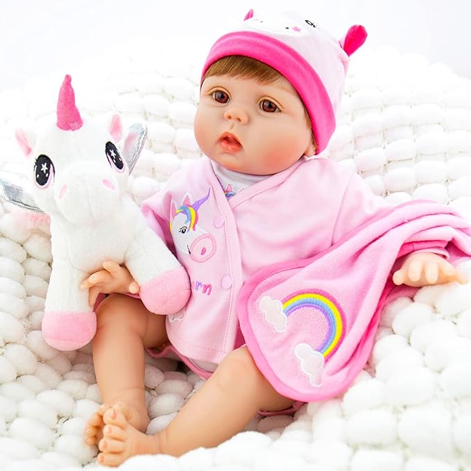Milidool Reborn Baby Dolls,22 Inch Realistic Newborn Baby Girls Lifelike Weighted Baby Girl Dolls Pink Unicorn Reborn Baby Girl Dolls with Magnetic Pacifier Feeding Accessories Toy Set