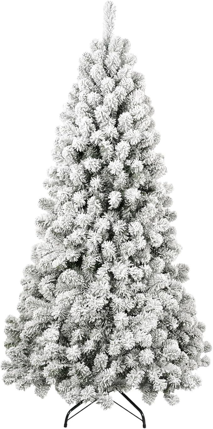 Kadunmina 6ft Artificial Christmas Tree, Premium Unlit Hinged Snow Flocked Xmas Tree with 760 Branch Tips, Realistic Holiday Full Trees with Foldable Metal Stand for Home, Office,Green & White