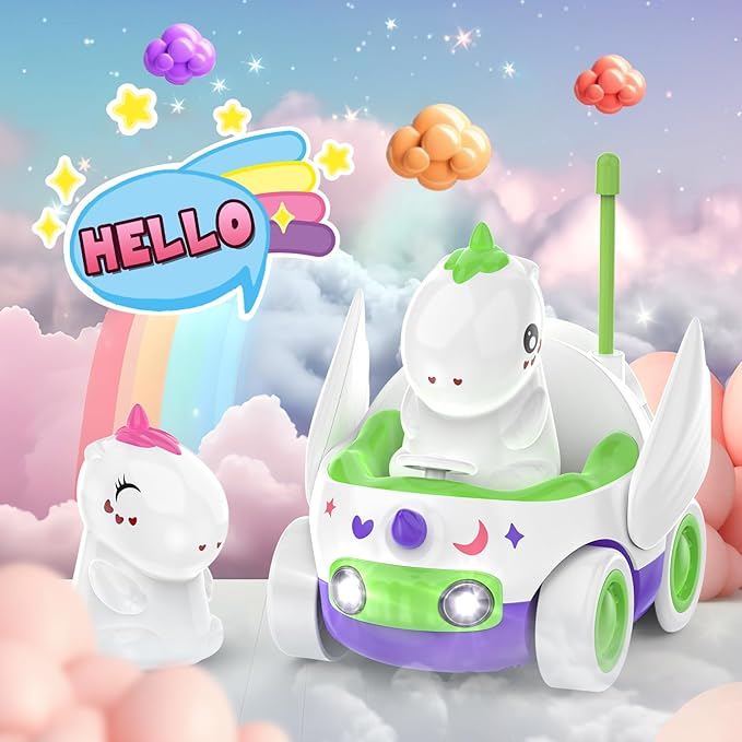 2 Pack Unicorn Remote Control Car for Toddler, Unicorns Gifts for Girls and Boys, Car Toys for Kids with LED Lights and Music, Christmas Birthday Gifts for Baby 2 3 4 5 Year Old