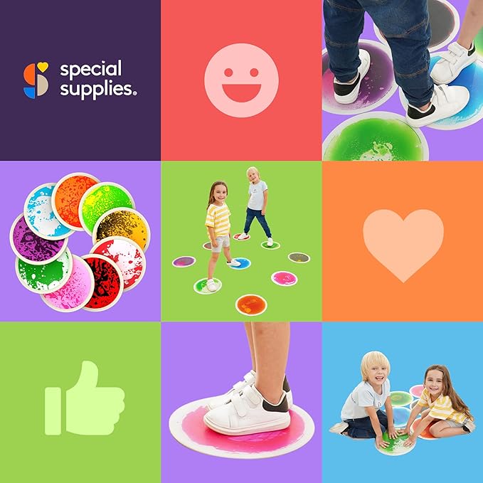 Special Supplies Circle Floor Liquid Tiles for Kids, Set of 9, Colorful Early Learning Activity Mats for Toddlers and Children, Anti-Slip Backing for Active Play, Dance, and Games