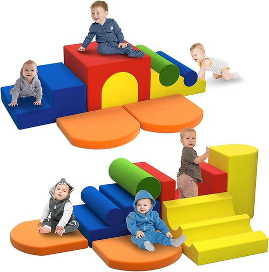 Toddler Climbing Toys Indoor, 8-Piece Colourful Foam Climbing Blocks for Tollders, Soft Play Climbing for Toddlers, Inside Crawling & Sliding Foam Soft Play Set