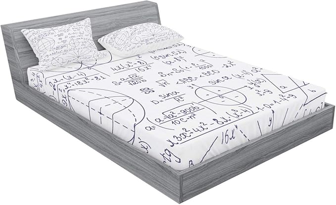 Ambesonne Modern Fitted Sheet & Pillow Sham Set, Classic Math Geometry Science Themed Numbers Pattern on Plain Background, Decorative Printed 2 Piece Bedding Decor Set, Full, Dark Purple and White