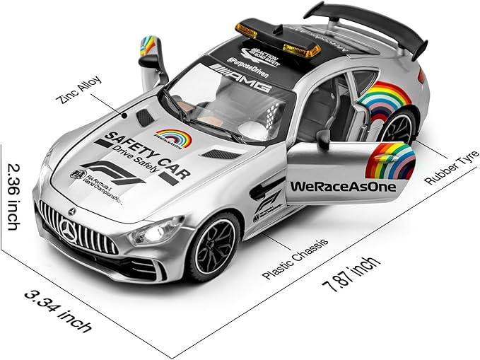 1/24 Diecast Metal Toy with Lights and Sounds, Mini Vehicles Toys Race Cars for Kids, Ages 3 and Up (Silver)