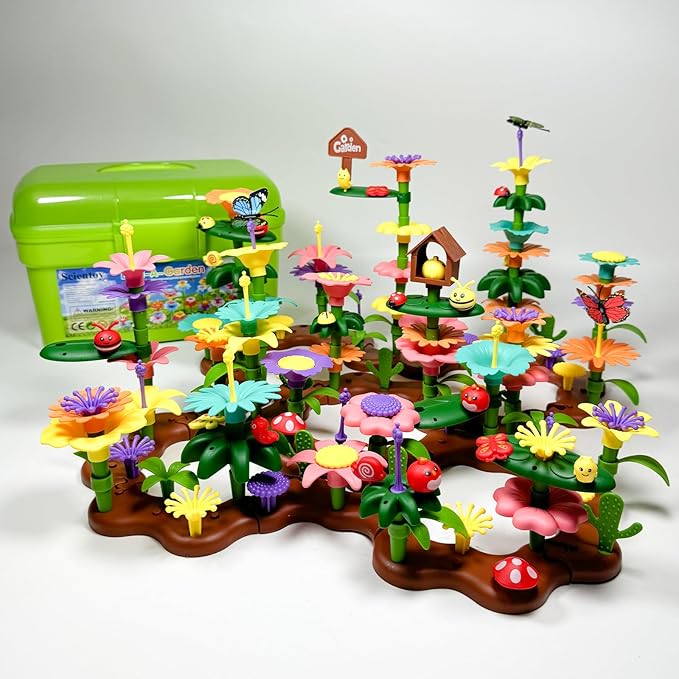 Scientoy Flower Garden Toy Building Blocks, 3 4 5 Year Old Girl Toys, 324 PCS Upgrade Flower Pretend Gardening Gifts for Kids, Floral Arrangement Playset for Age 3-7 Year Old Child Educational