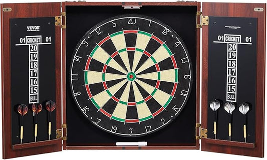 VEVOR Dart Board Cabinet Set, Multiple Styles Ready-to-Play Bundle Official Size, Steel Tip Dart Hideaway Cabinet, Features Easy Assembly, Complete with All Accessories, Perfect for Cricket Games