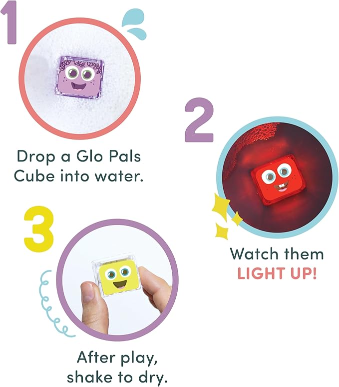 Glo Pals Water-Activated Light-Up Cubes Bundle for Sensory Play (Wacky Wild West – Purple, Yellow + Red)