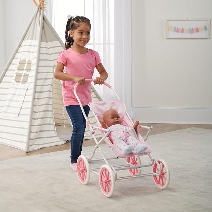 Badger Basket English Style Doll Stroller – Fits 18 to 22-inch Dolls, Classic Pretend Play Toy with Adjustable Canopy