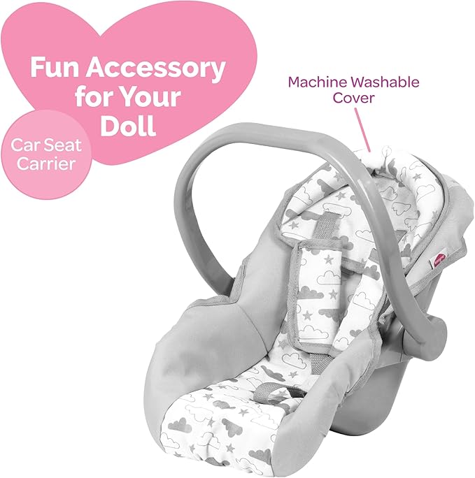 Adora up to 20 Inch Baby Doll Car Seat Carrier Grey Handle Converts to Rocker Lightweight Machine Washable Cover Toy Baby Doll Car Seat Accessory – Twinkle Stars