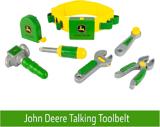 TOMY John Deere Deluxe Talking Toolbelt - 7-Piece Tool Set - Interactive Building Toys - Preschool Toys Ages 2 Years and Up - 7 Count