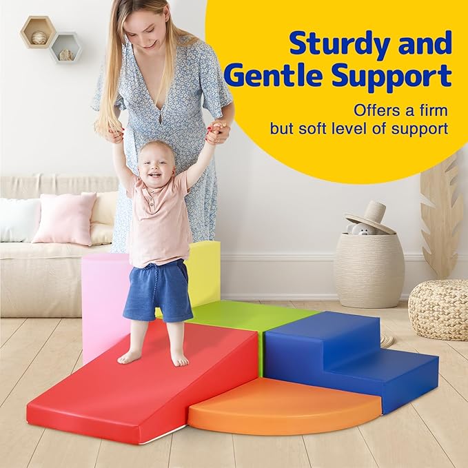 6-Piece Soft PU Leather Toddlers Climbing Toys for Baby - Kids Foam Climbing Blocks for Toddlers Indoor - Climb & Crawl Soft Foam Block Activity Play Set - Toys for Kids Crawling Sliding (Colorful)
