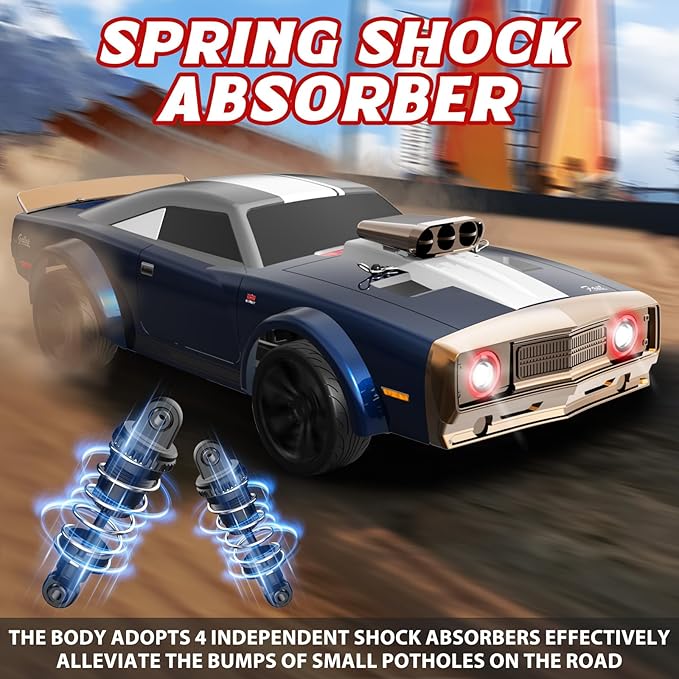 RC Drift Car 1/16 Scale 38KM/H Fast 4WD RC Car 2.4Ghz with 6 Modes of Light 2Pcs Rechargeable Batteries Racing for Boys and Adults Gift