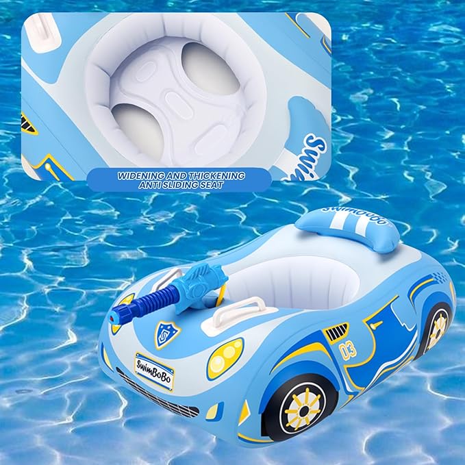 Car Pool Floats for Toddlers 1-3 with Random Water Gun, Inflatable PVC Baby Swimming Float, Toddler Pool Floats Seat Boat, Pool Toys with Handle for Kids Boys Girls Age 2-4, 3-5