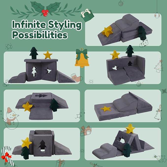 Foam Climbing Blocks for Toddlers, Soft Indoor Play Gym with Convertible Shapes, Baby Tumble Toys & Mats, Kids Indoor Gym, Gray