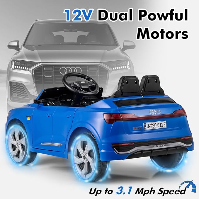 Licensed Audi SQ8 Ride on Car by INFANS, Battery Powered Electric Vehicle for with Remote Control, Adjustable Music, LED Lights, Suspension, Driving Toy Gift for Kids Toddler Age 3+ (Blue)